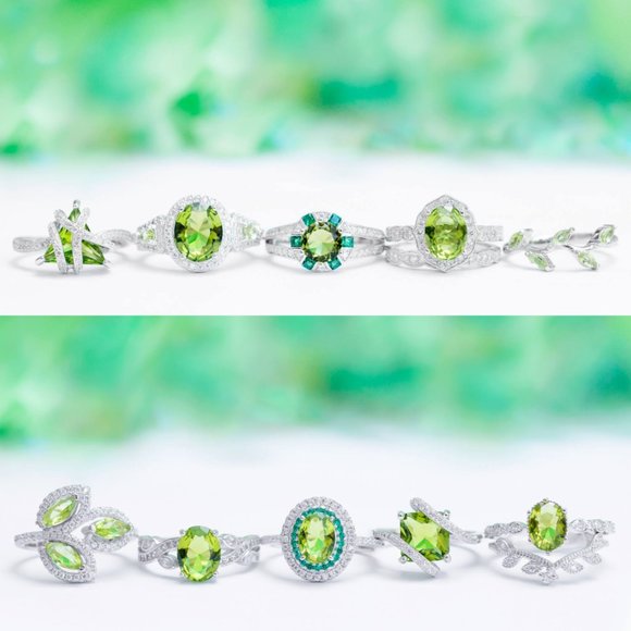 Green Peridot Pear Gemstone ring, 925 Sterling Silver Charmed Aroma August - Picture 6 of 7